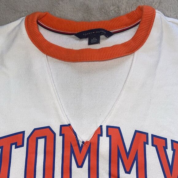 Tommy Hilfiger Y2K Retro Orange & White Snap Sweatshirt Women’s XS - Picture 3 of 5